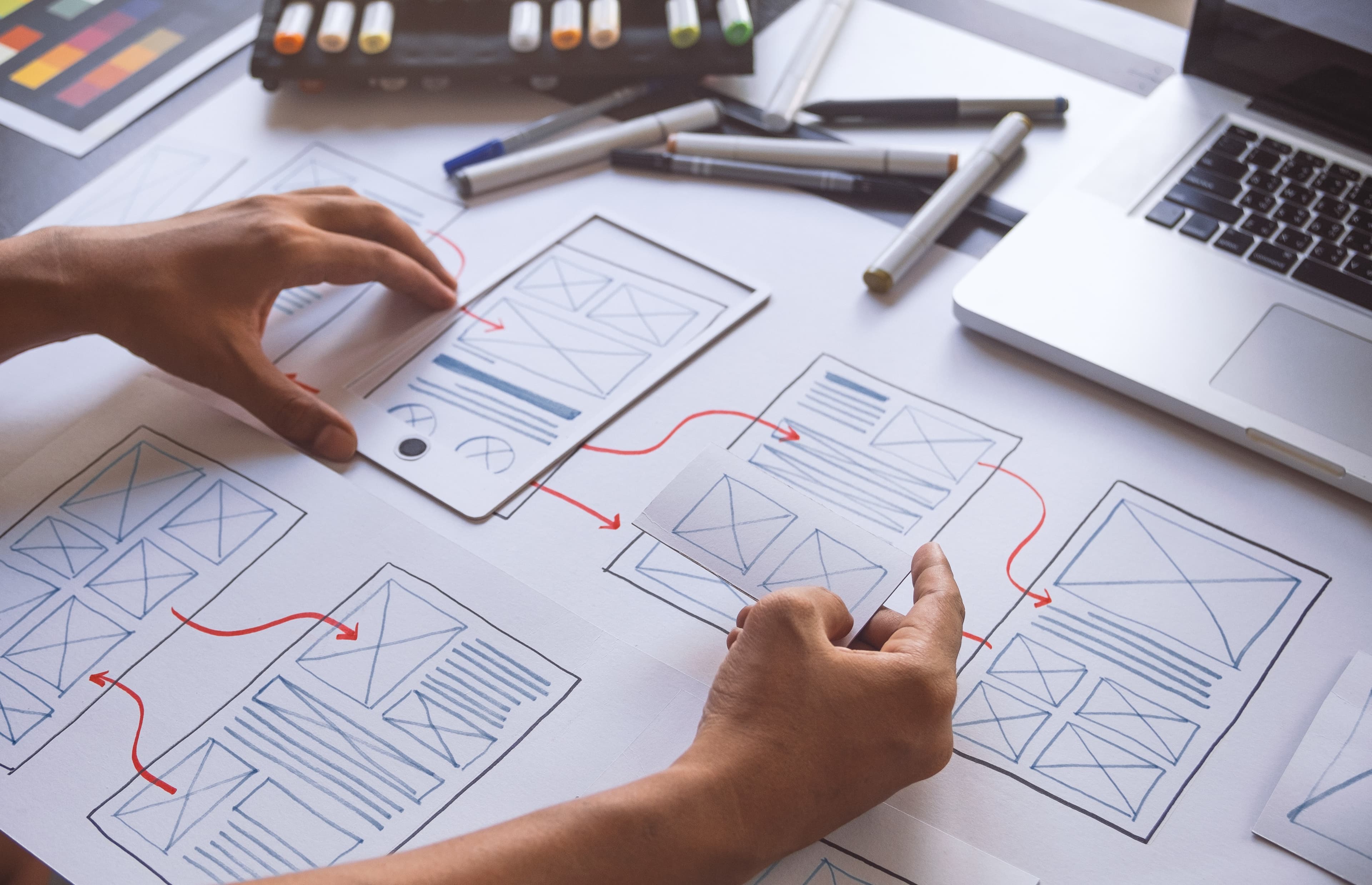 Wireframe sketches and design tools
